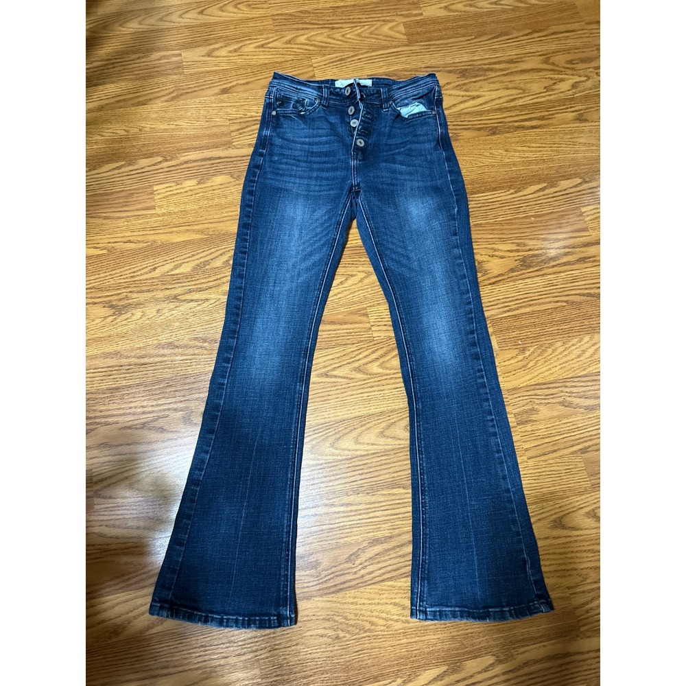 Kancan Petite High Rise Flare Jeans Dark Wash Button Fly KC7348D Size 7/27